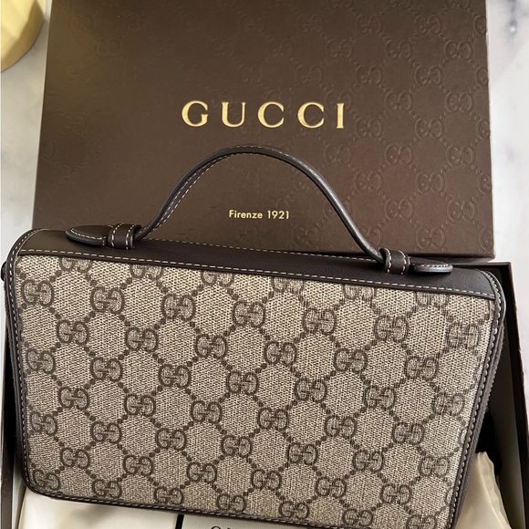 Authentic Gucci double  Zip top handle Clutch Bag - Picture 2 of 16